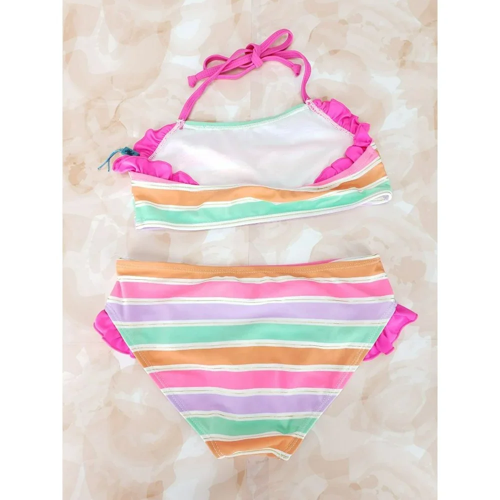 Heat Girls Size 10/12 Rainbow‎ Striped 2 Piece Swimsuit